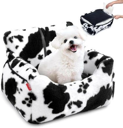 Upgrade their ride! Ultimate Comfort & Safety: Washable Pet Car Seat for Small Dogs & Cats (Under 25 lbs) Milk Cow Small