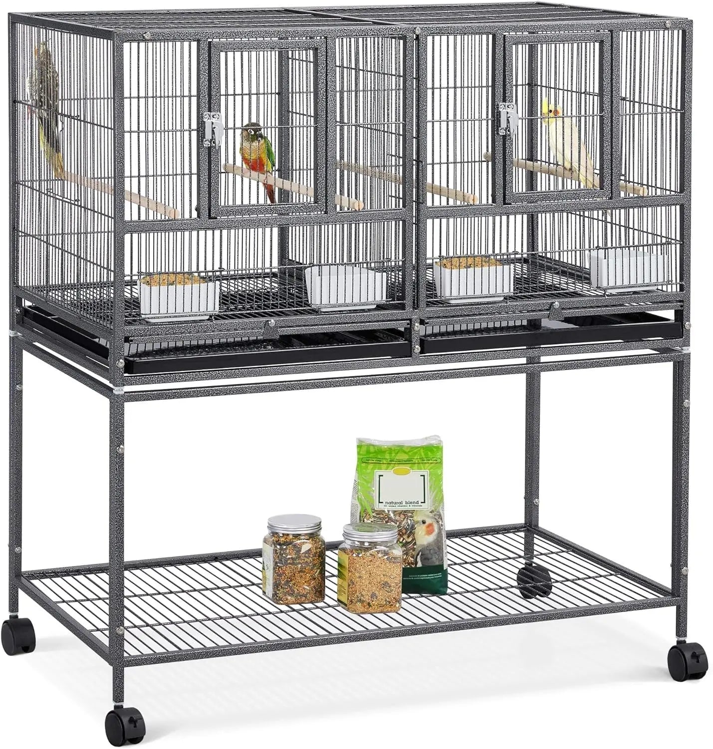 Large Stackable Divided Breeding Bird Cage (41.5") with Rolling Stand - Perfect for Cockatiels, Lovebirds & Budgies Black 37.6"L X 18.0"W X 41.5"H