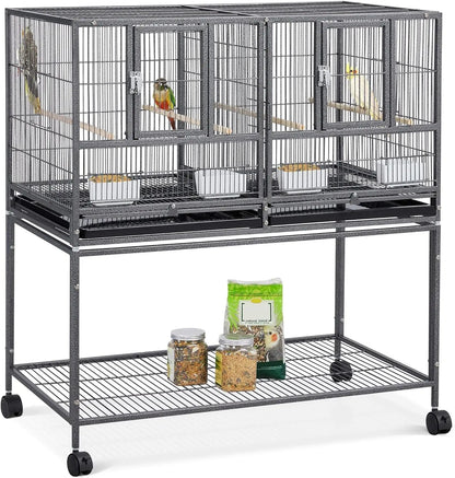 Large Stackable Divided Breeding Bird Cage (41.5") with Rolling Stand - Perfect for Cockatiels, Lovebirds & Budgies Black 37.6"L X 18.0"W X 41.5"H