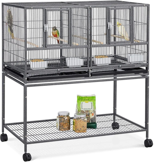Large Stackable Divided Breeding Bird Cage (41.5") with Rolling Stand - Perfect for Cockatiels, Lovebirds & Budgies Black 37.6"L X 18.0"W X 41.5"H