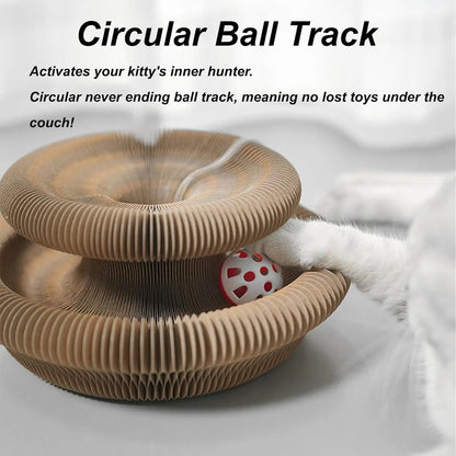 Foldable Scratcher Board with Ball, Recyclable Accordion Cat Toy (2 Pack)