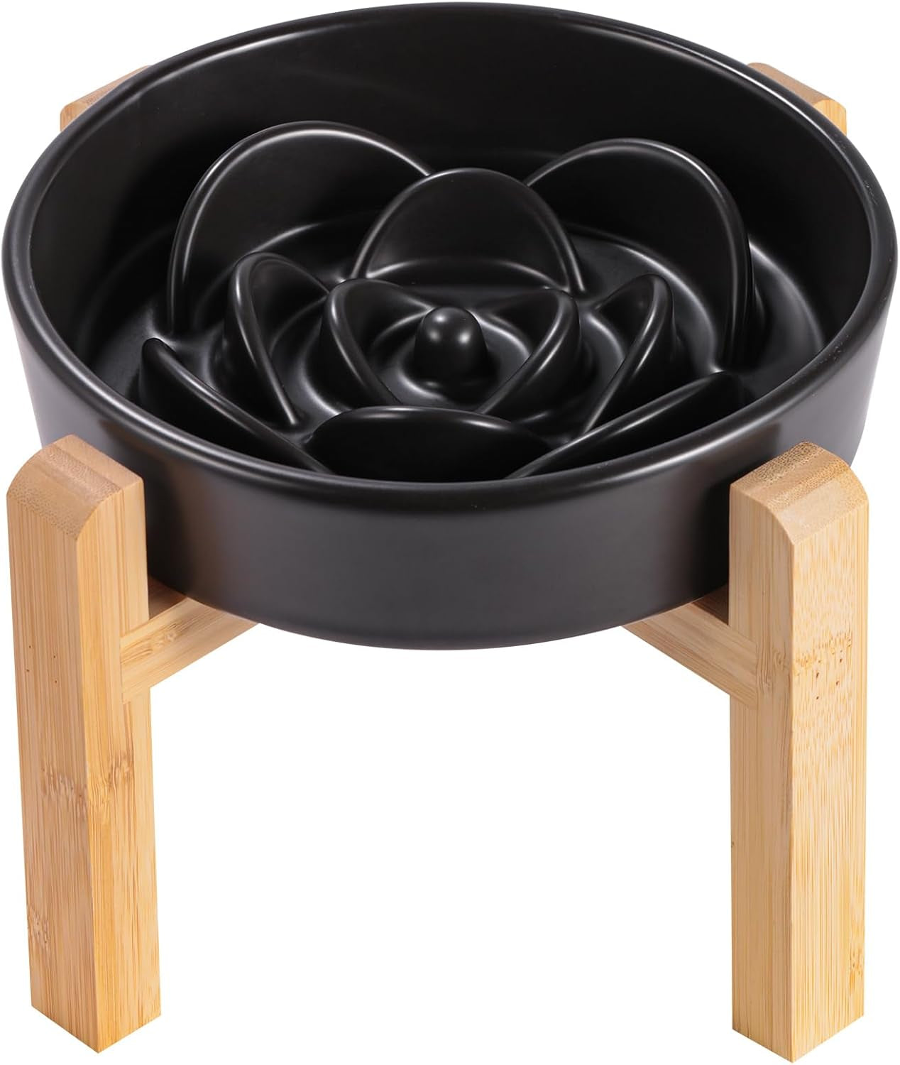Elevated Ceramic Slow Feeder Dog Bowl 8.6in Heavy Weighted (various colors) Upgraded Black Slow Feeder Elevated