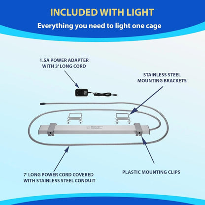 Happybird Lighting Bird Cage Light with Chew Guard - Full Spectrum LED Pet Light - Simulates Natural Environment - Safe for Hookbill Birds – Easy to Install - (18" Long)