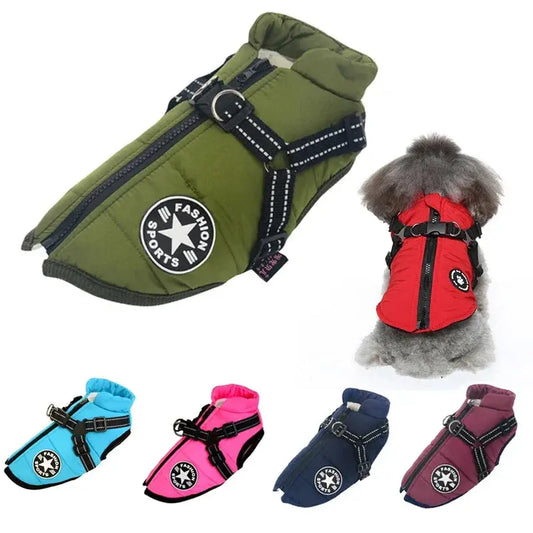 Winter Dog Jacket with Built-in Harness – Warm Waterproof Pet Coat, Cold Weather Dog Clothes