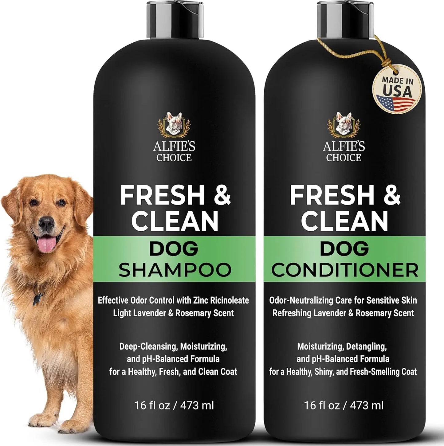 ALFIE'S Dog Shampoo and Conditioner Set Deodorizing Odor Control 16oz Each Fresh Clean Dog Shampoo And Conditioner Set