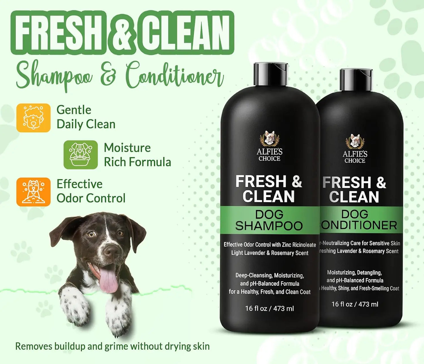 ALFIE'S Dog Shampoo and Conditioner Set Deodorizing Odor Control 16oz Each