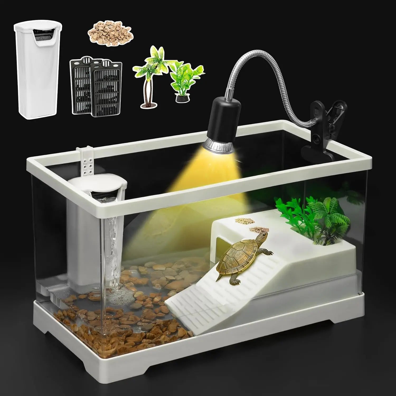 AZV Large Turtle Tank Kit | All-in-One Indoor Habitat w/ UVB Lamp White