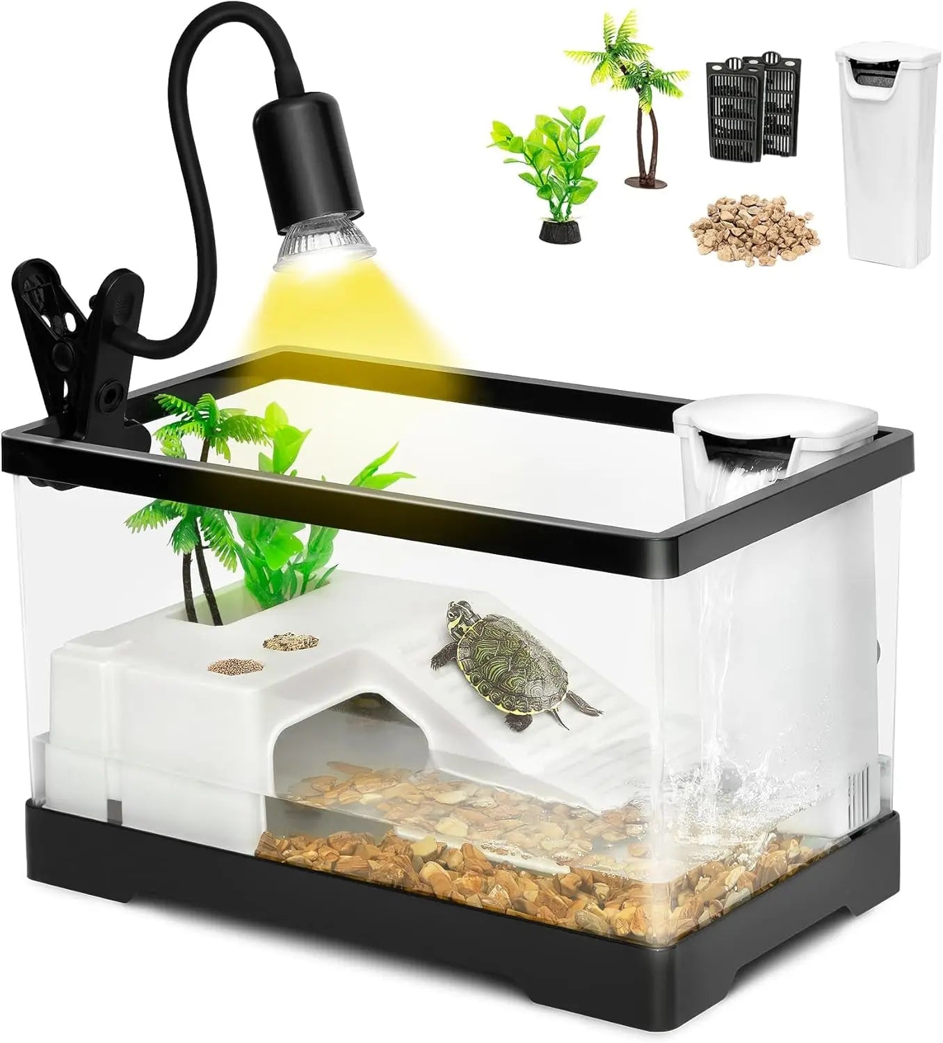AZV Large Turtle Tank Kit | All-in-One Indoor Habitat w/ UVB Lamp Black