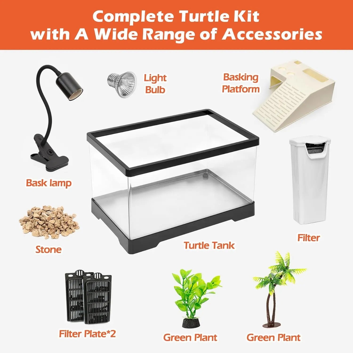 AZV Large Turtle Tank Kit | All-in-One Indoor Habitat w/ UVB Lamp