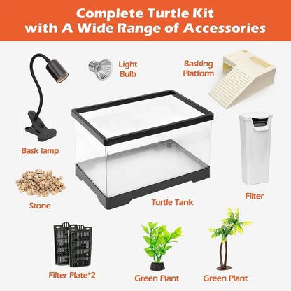 AZV Large Turtle Tank Kit | All-in-One Indoor Habitat w/ UVB Lamp