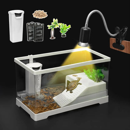 AZV Large Turtle Tank Kit | All-in-One Indoor Habitat w/ UVB Lamp White S(11.8*7.3*7.1Inch)