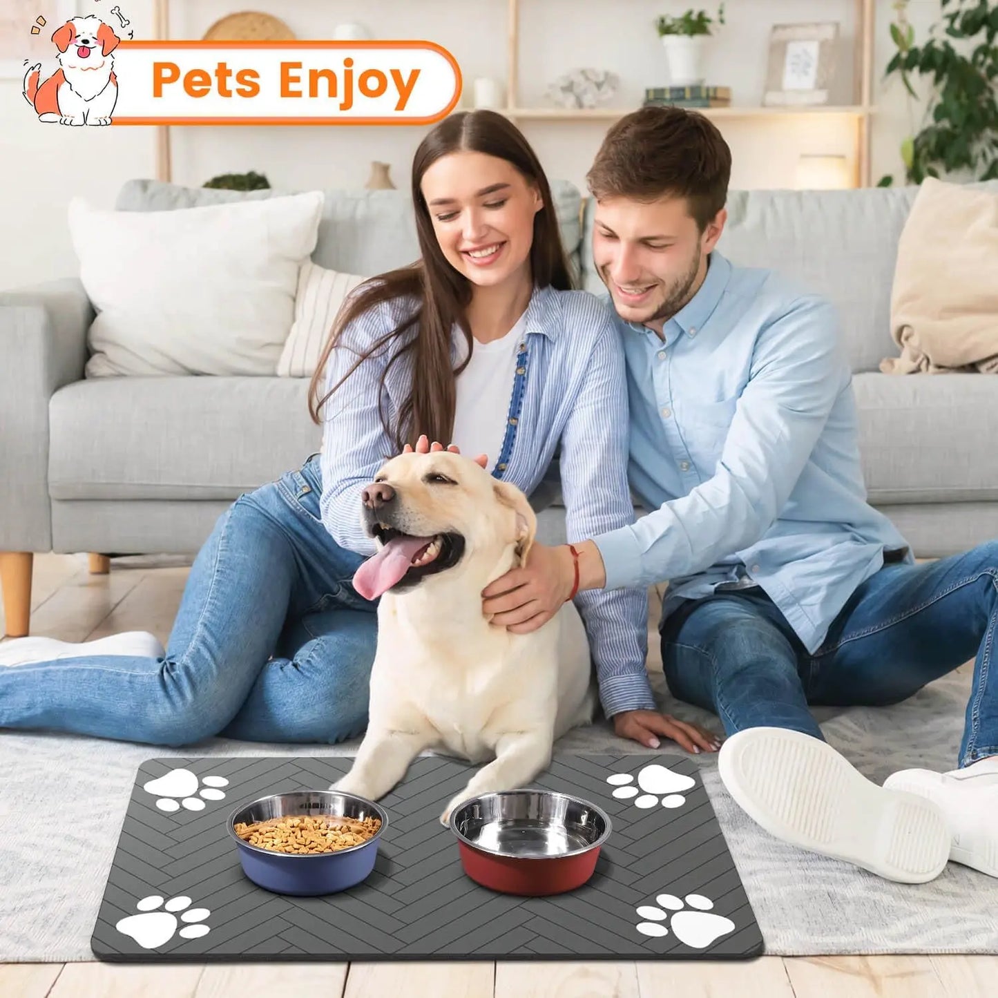 Absorbent Pet Feeding Mat for Dogs & Cats – Waterproof Rubber Backing, Quick-Dry
