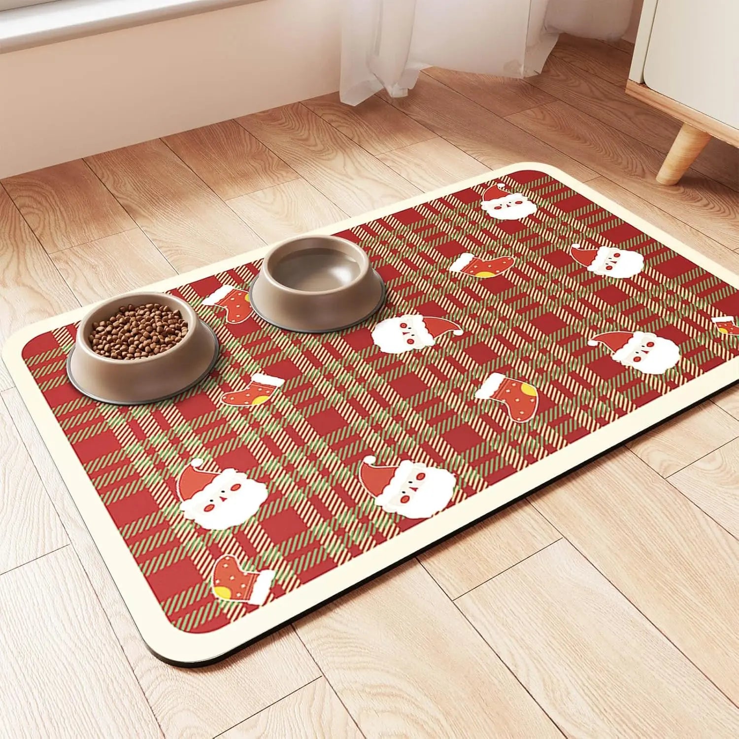Absorbent Pet Feeding Mat for Dogs & Cats – Waterproof Rubber Backing, Quick-Dry Christmas