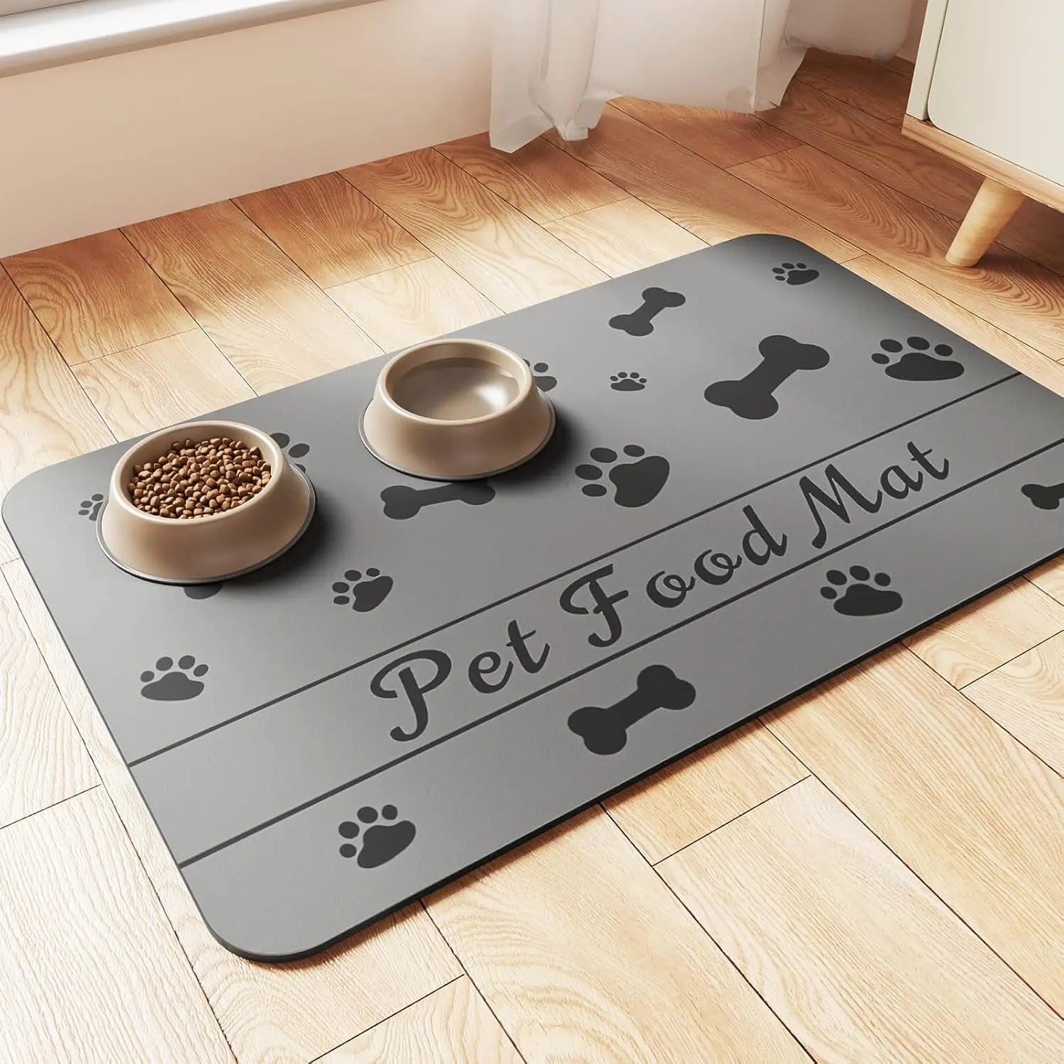 Absorbent Pet Feeding Mat for Dogs & Cats – Waterproof Rubber Backing, Quick-Dry Bones