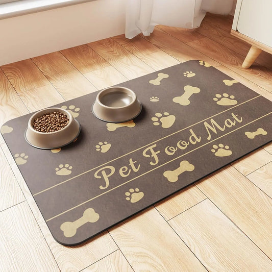 Absorbent Pet Feeding Mat for Dogs & Cats – Waterproof Rubber Backing, Quick-Dry Brown