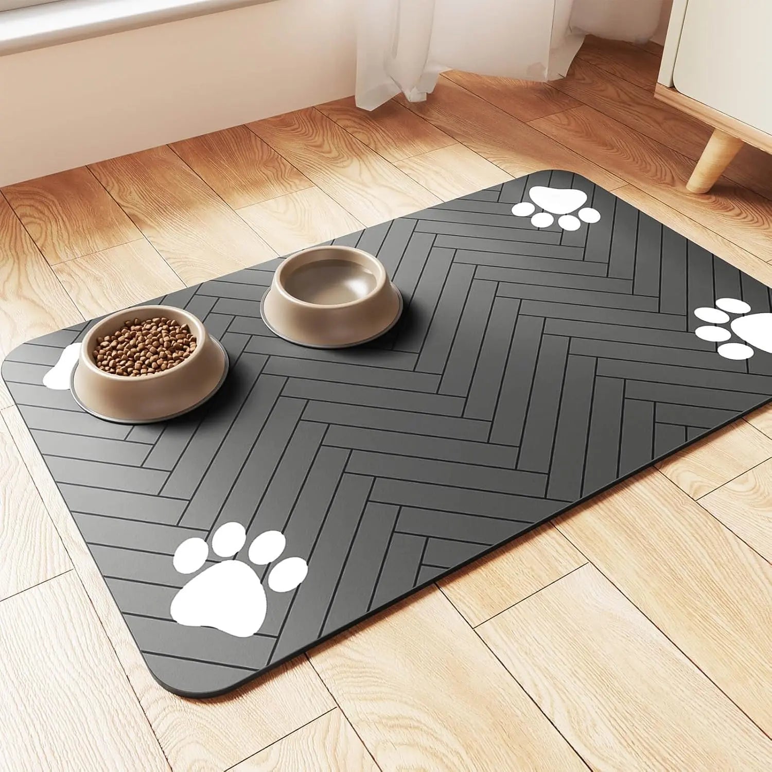 Absorbent Pet Feeding Mat for Dogs & Cats – Waterproof Rubber Backing, Quick-Dry Dark Gray