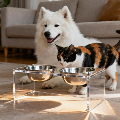 Acrylic Elevated Pet Bowls with Stand, Stainless Steel Feeder for Cats & Dogs