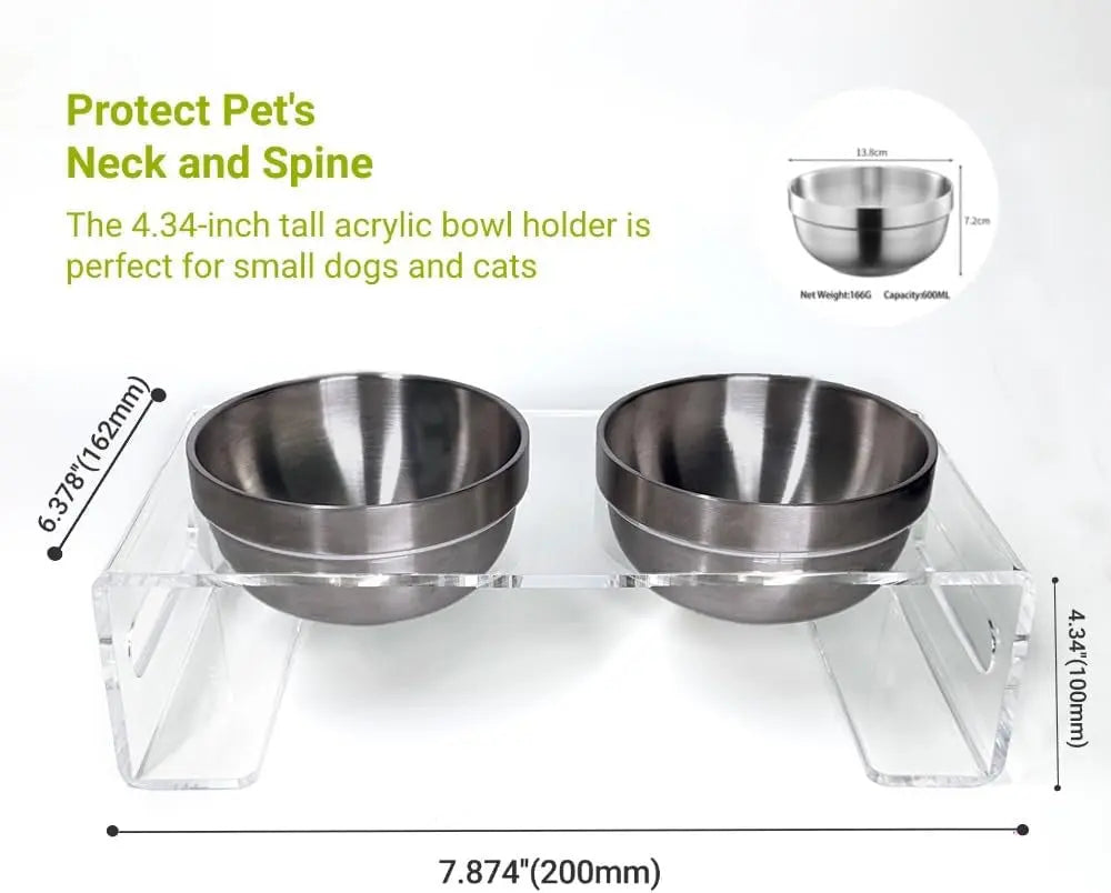 Acrylic Elevated Pet Bowls with Stand, Stainless Steel Feeder for Cats & Dogs