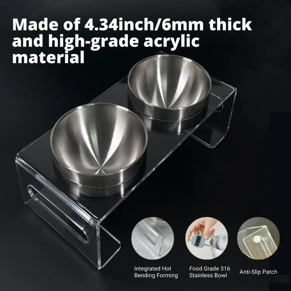 Acrylic Elevated Pet Bowls with Stand, Stainless Steel Feeder for Cats & Dogs