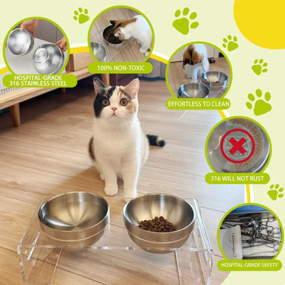 Acrylic Elevated Pet Bowls with Stand, Stainless Steel Feeder for Cats & Dogs