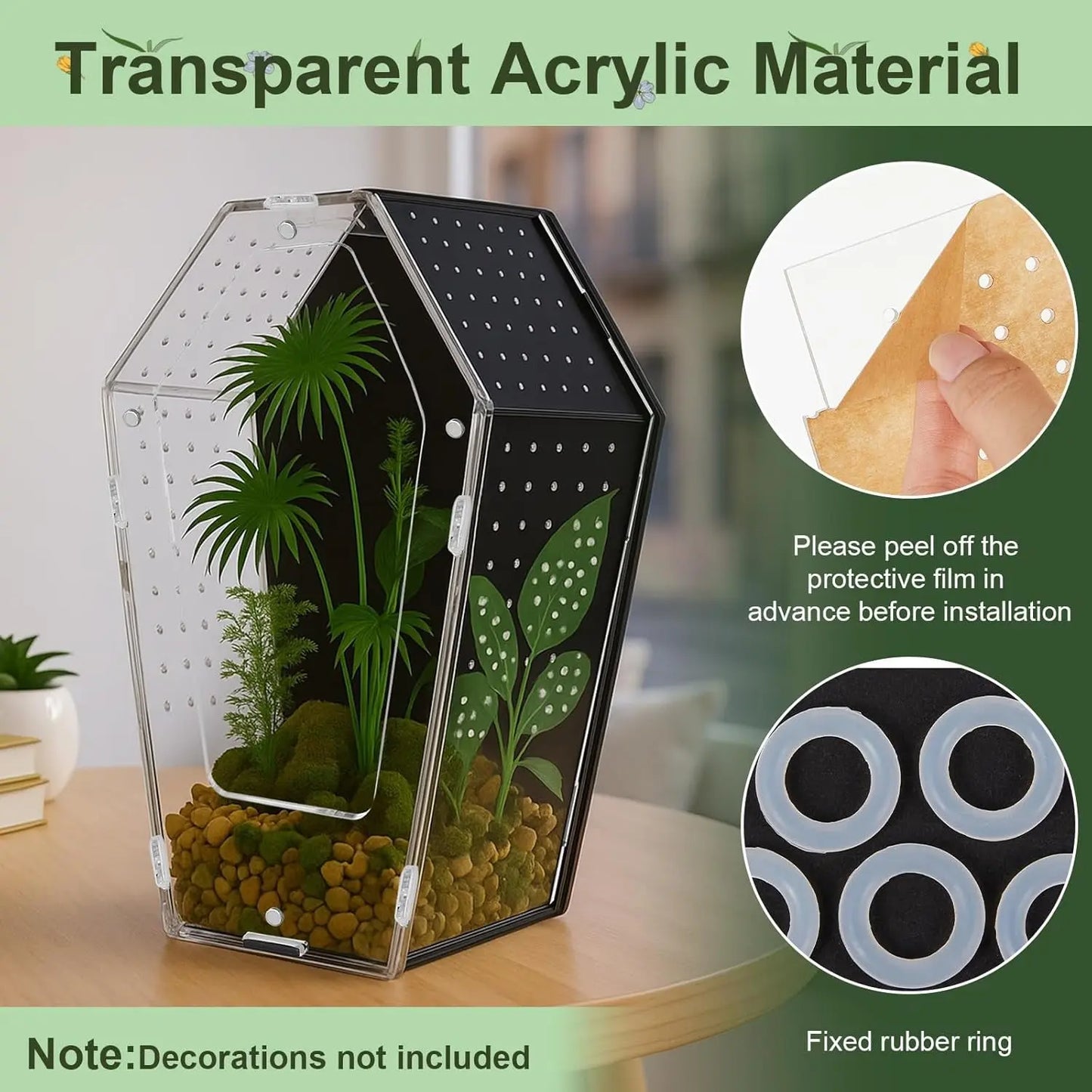 Acrylic Jumping Spider Habitat, Clear Insect & Reptile Terrarium Enclosure