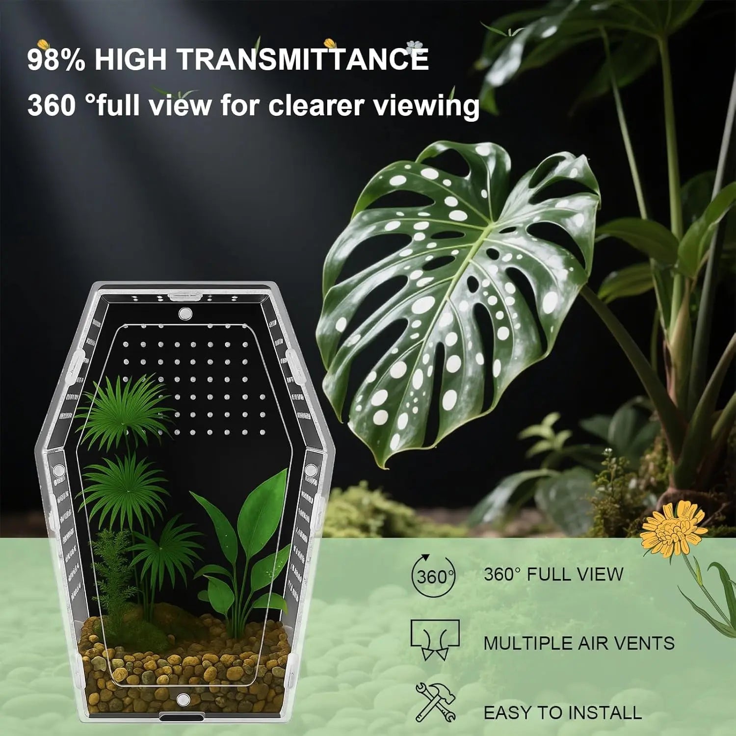 Acrylic Jumping Spider Habitat, Clear Insect & Reptile Terrarium Enclosure