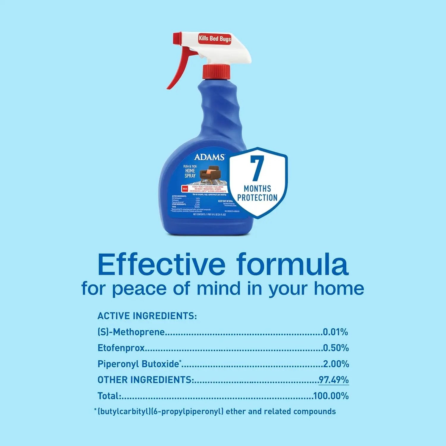 Adams Flea & Tick Home Spray – Kills Fleas, Eggs, Ticks, Bed Bugs & More, 24 oz