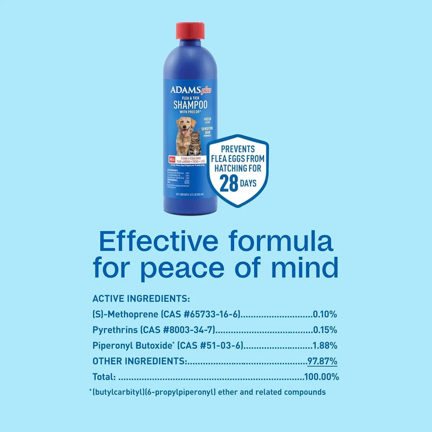 Adams Plus Flea & Tick Shampoo with Precor IGR – Kills Fleas, Ticks & Lice, 12 oz