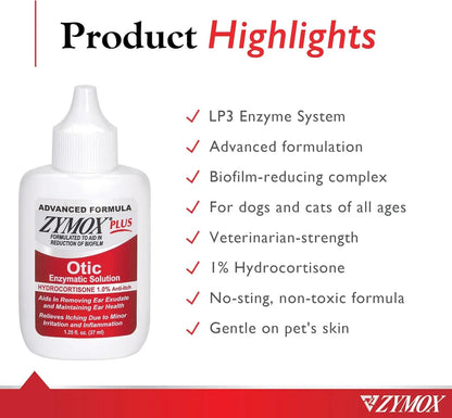 Advanced Plus Enzymatic Otic Ear Solution for Dogs & Cats with Hydrocortisone