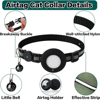 AirTag Cat Collar – Reflective Breakaway Kitten Collar w/ Holder & Bell