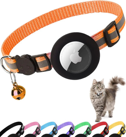 AirTag Cat Collar – Reflective Breakaway Kitten Collar w/ Holder & Bell Orange
