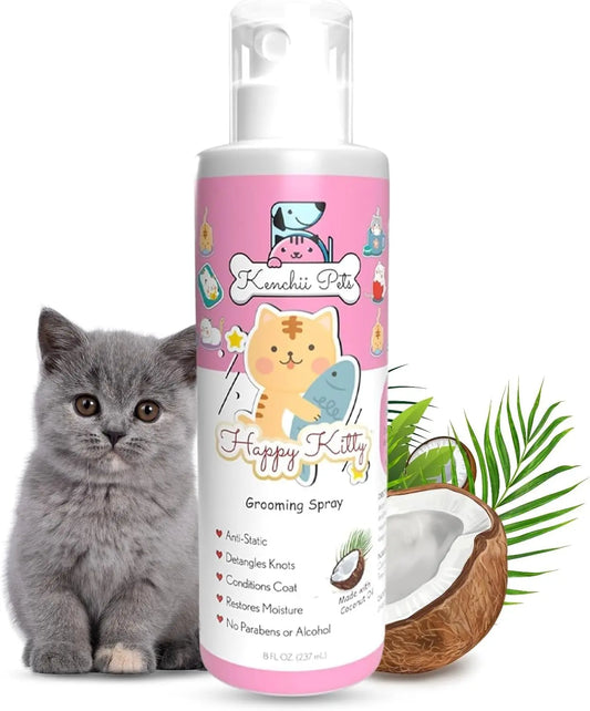 All-Natural Cat Detangler Spray, Moisturizing Coat Shine Conditioner for Kittens Happy Kitten