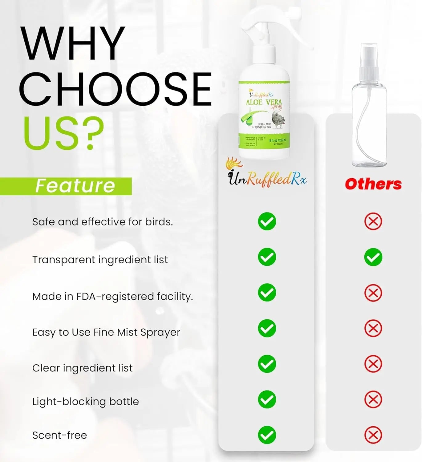 Aloe Vera Bird Spray for All Birds, Soothing Feather & Skin Mist, 8 oz