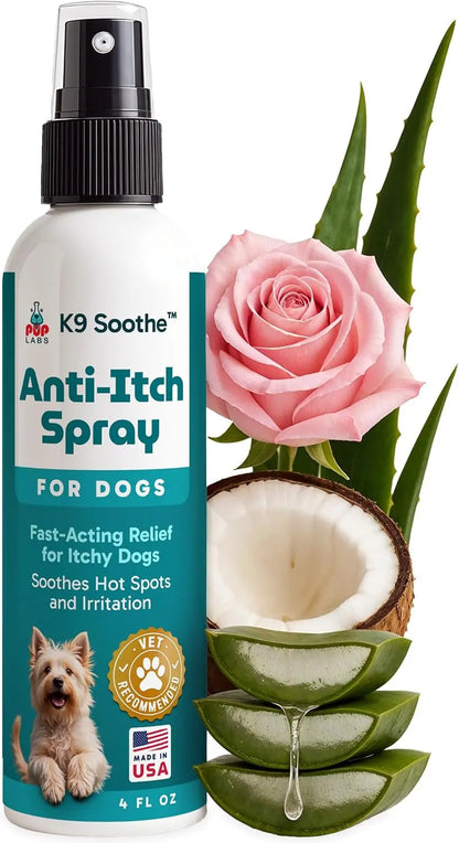 Anti-Itch Pet Skincare Spray for Dogs –Aloe, Rose & Coconut Hot Spot Relief 4 Fl Oz