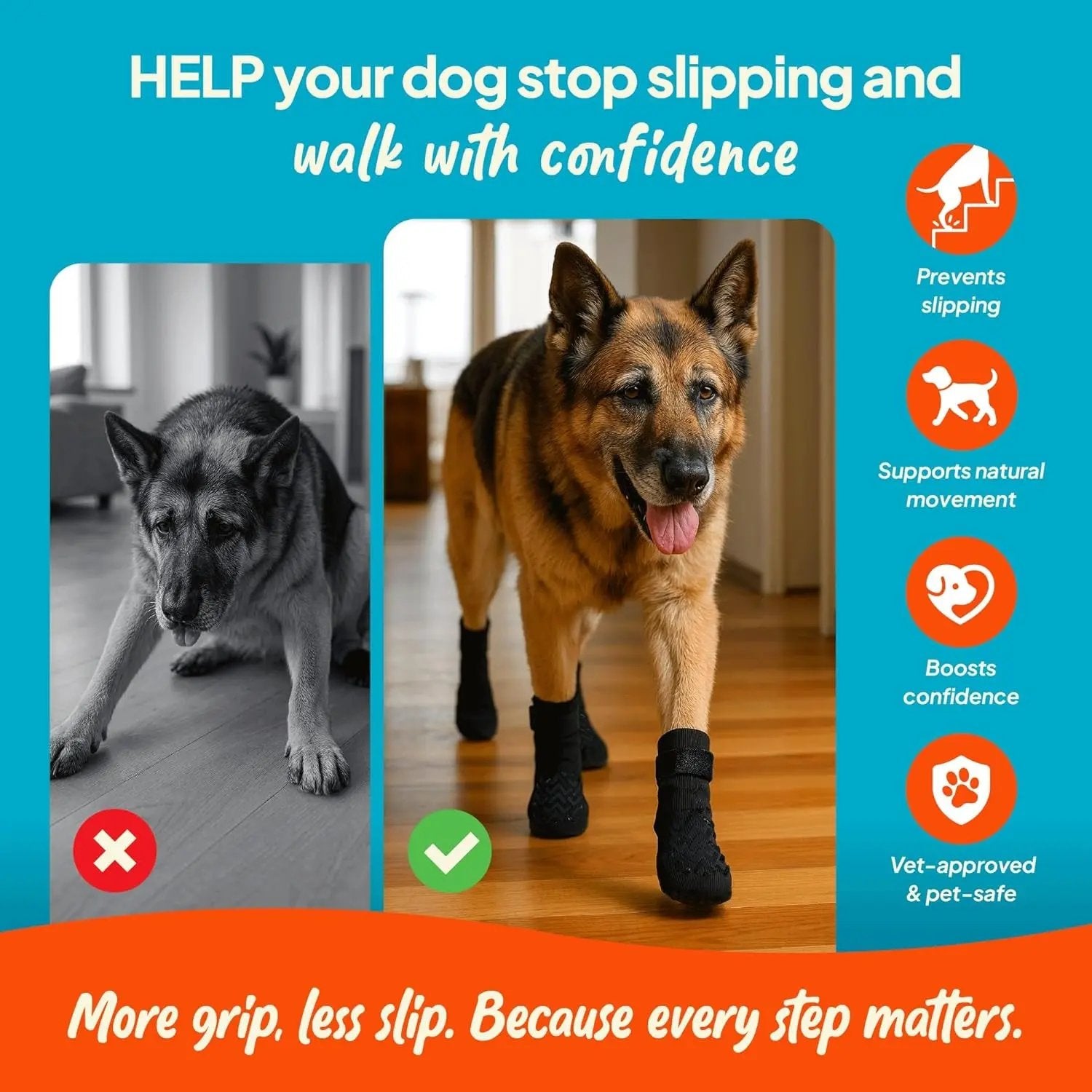 Anti-Slip Dog Socks with Straps, Breathable & Washable – 4 Pack (XS–XXL)