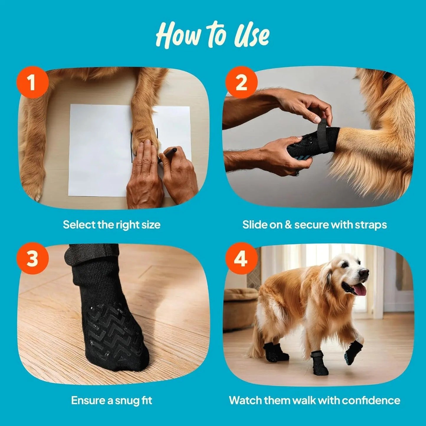 Anti-Slip Dog Socks with Straps, Breathable & Washable – 4 Pack (XS–XXL)