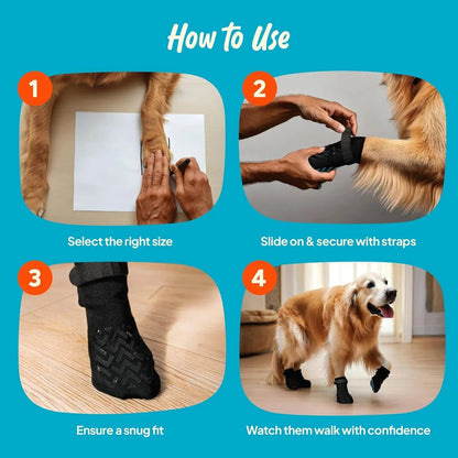 Anti-Slip Dog Socks with Straps, Breathable & Washable – 4 Pack (XS–XXL)