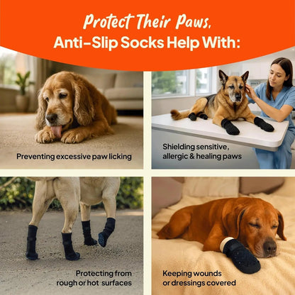 Anti-Slip Dog Socks with Straps, Breathable & Washable – 4 Pack (XS–XXL)