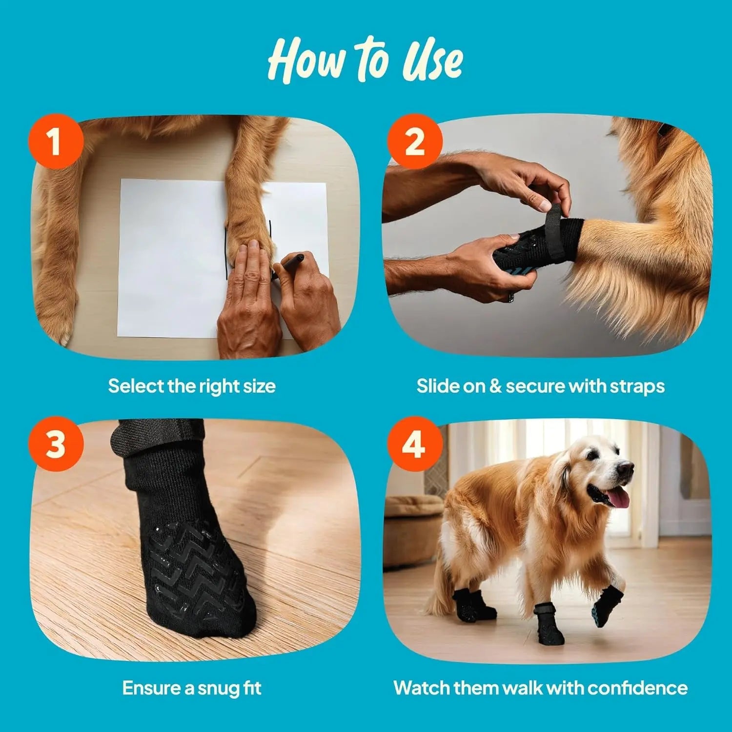 Anti-Slip Dog Socks with Straps, Breathable & Washable – 4 Pack (XS–XXL)