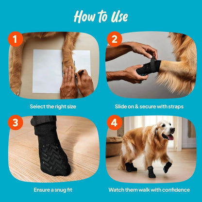 Anti-Slip Dog Socks with Straps, Breathable & Washable – 4 Pack (XS–XXL)
