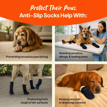 Anti-Slip Dog Socks with Straps, Breathable & Washable – 4 Pack (XS–XXL)