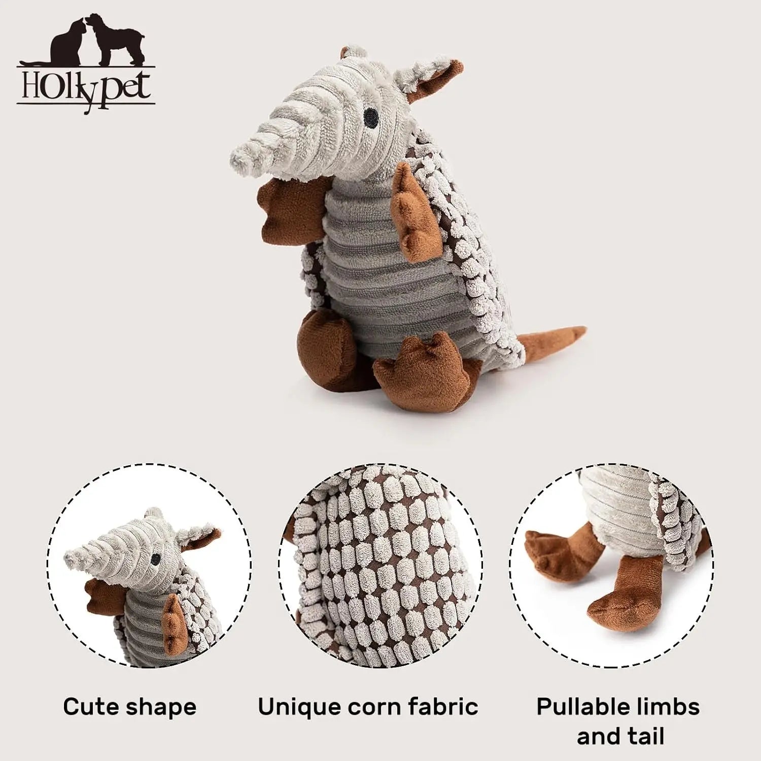 Armadillo Squeaky Plush Dog Toy, Soft Chew Toy for Small & Medium Dogs