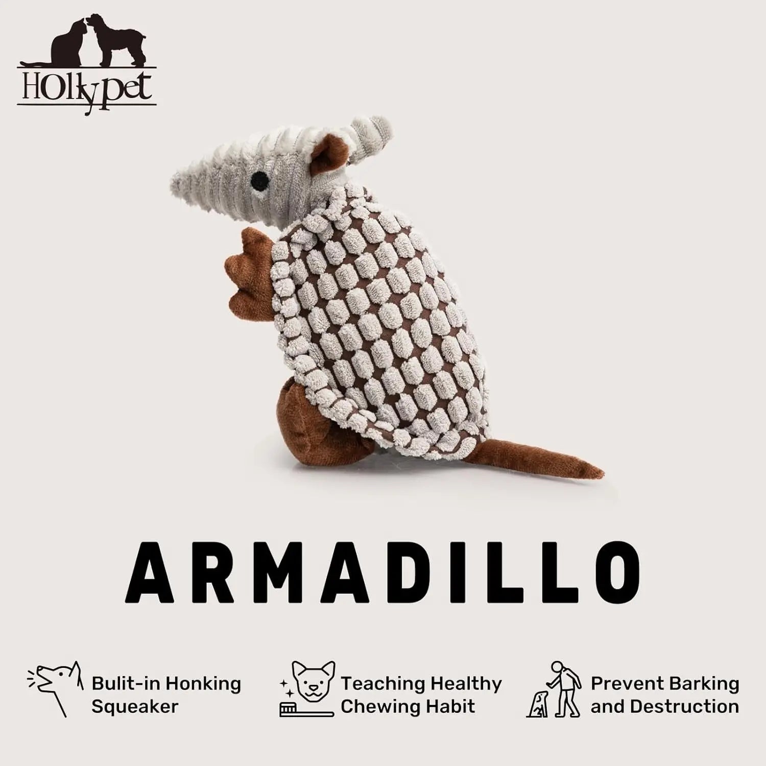 Armadillo Squeaky Plush Dog Toy, Soft Chew Toy for Small & Medium Dogs