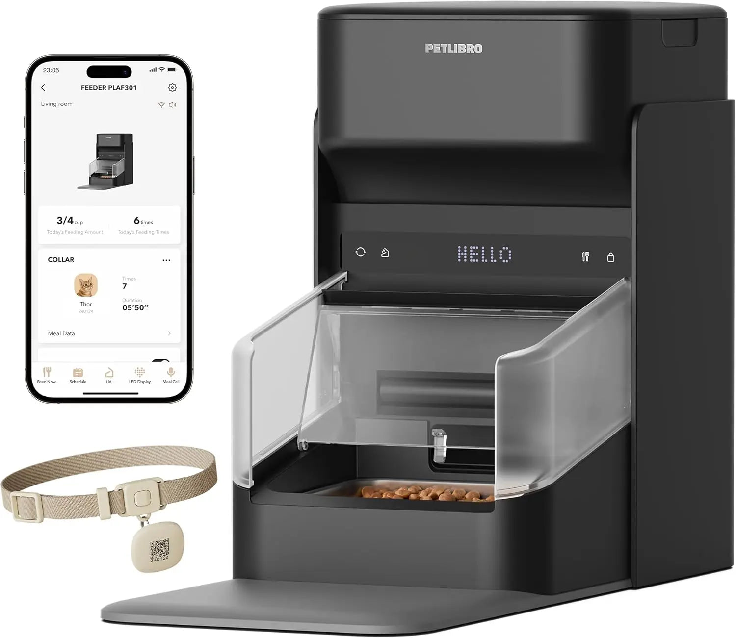 Automatic Cat Feeder with Collar Sensor & App Control for Multi-Cat Homes Black 3L