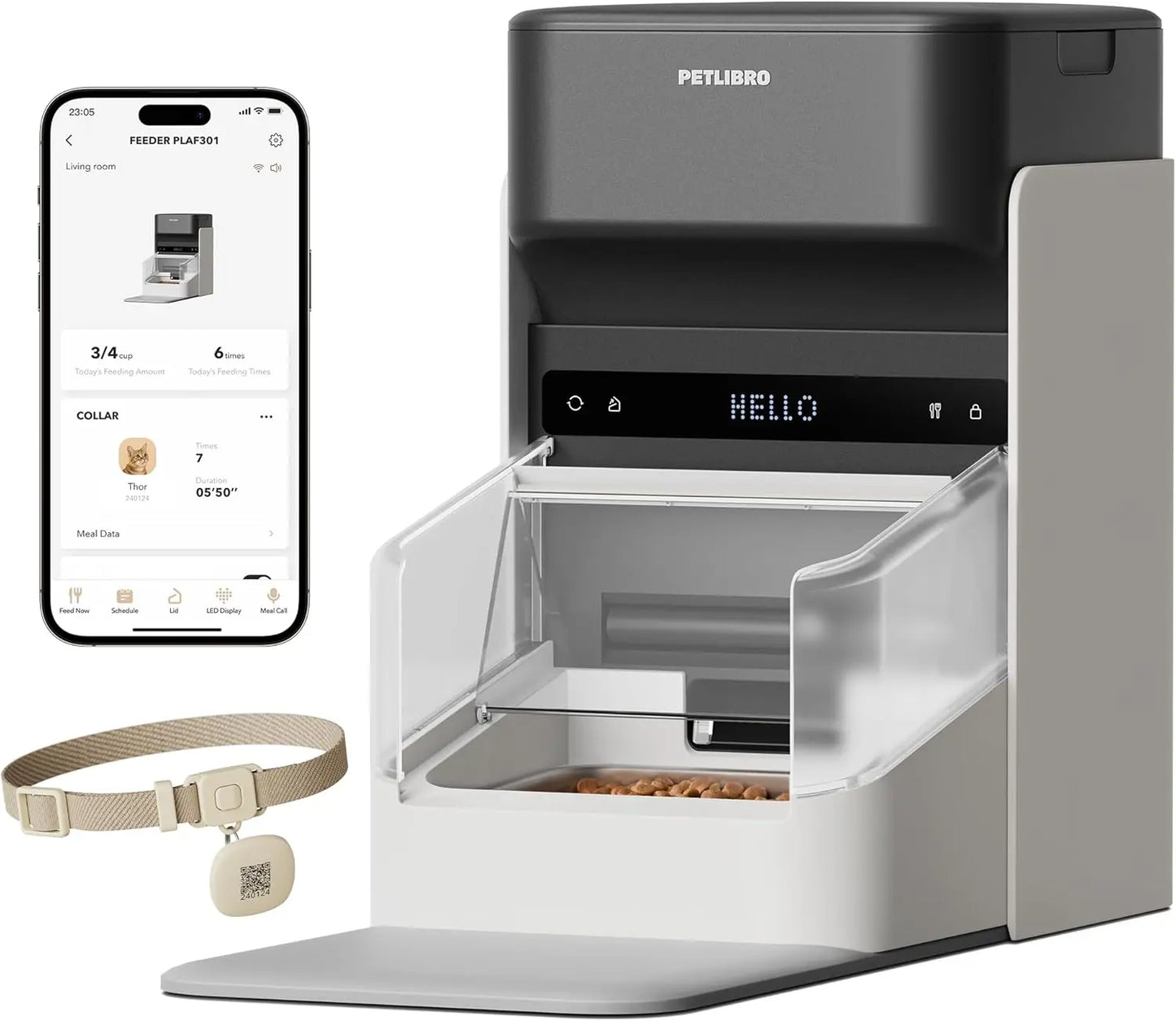 Automatic Cat Feeder with Collar Sensor & App Control for Multi-Cat Homes White 3L