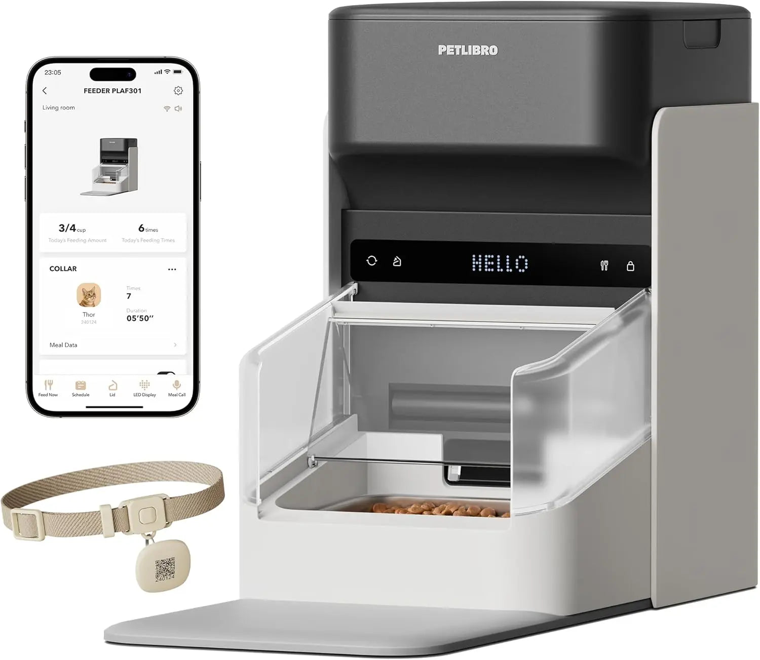 Automatic Cat Feeder with Collar Sensor & App Control for Multi-Cat Homes White 3L