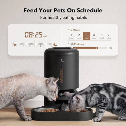 Automatic Cat Feeder with Timer, 6 Meals/Day, Freshness Lock & Low Food Sensor. Smart Dry Food Dispenser for Cats & Dogs