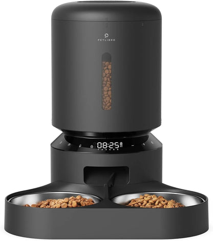 Automatic Cat Feeder with Timer, 6 Meals/Day, Freshness Lock & Low Food Sensor. Smart Dry Food Dispenser for Cats & Dogs Black 5L -Basic Dual Tray