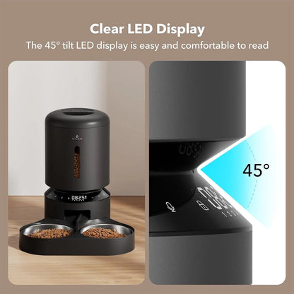 Automatic Cat Feeder with Timer, 6 Meals/Day, Freshness Lock & Low Food Sensor. Smart Dry Food Dispenser for Cats & Dogs