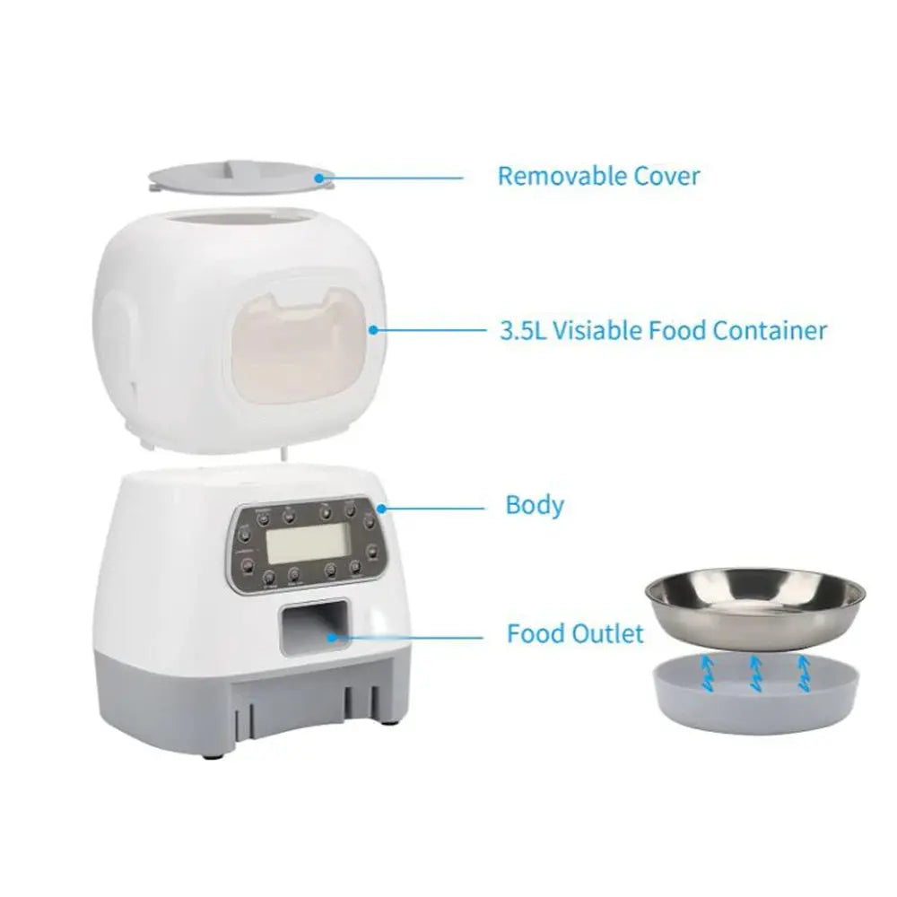 Automatic Pet Feeder 3.5L Smart Food Dispenser for Cats & Dogs, Portion Control, Scheduled Meals, Easy Clean